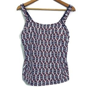 Lands’ End Tankini Bathing Suit Top - Navy Blue/White/Tangerine Orange - Size 10